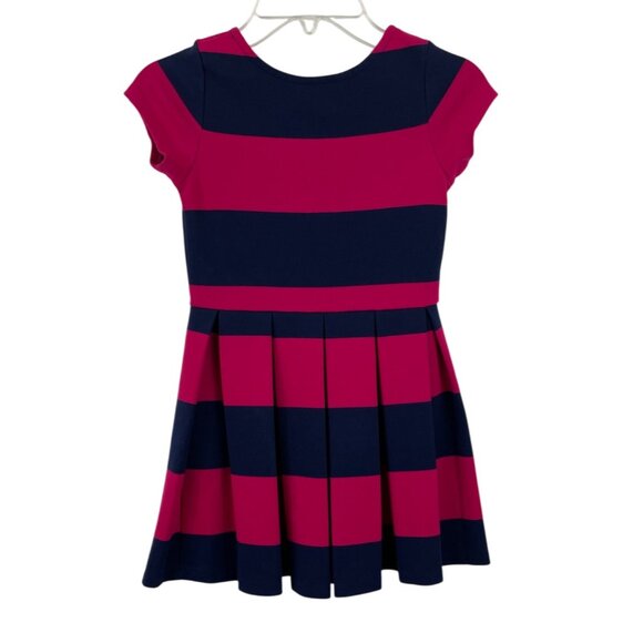 Polo Ralph Lauren Girls Striped Dress Size 5 Navy & Fuchsia Pleated Skirt - Picture 2 of 8